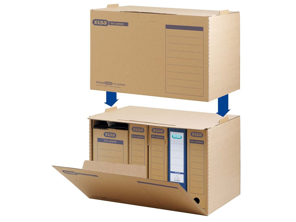 ELBA Archivbox "tric system", mit Verschlusslasche, Archivaufdruck und Griffloch, allseitig geschlossen, aus stabiler Wellpappe, für DIN A4, naturbraun