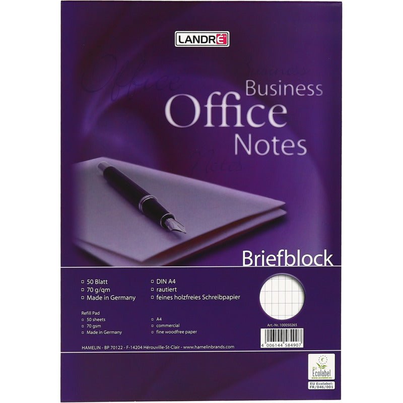 LANDRÉ Briefblock Notizblock | A4 | 50 Blatt | 70 g/m² | rautiert