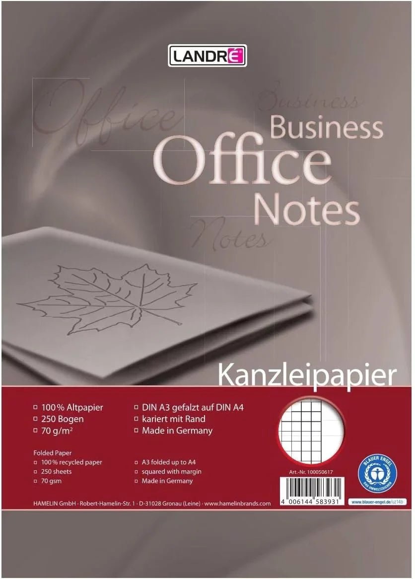 LANDRÉ Kanzleipapier "Recycling", A3/A4 gefalzt, 70 g/m², 250 Bogen pro Packung - Verschiedene Ausführungen