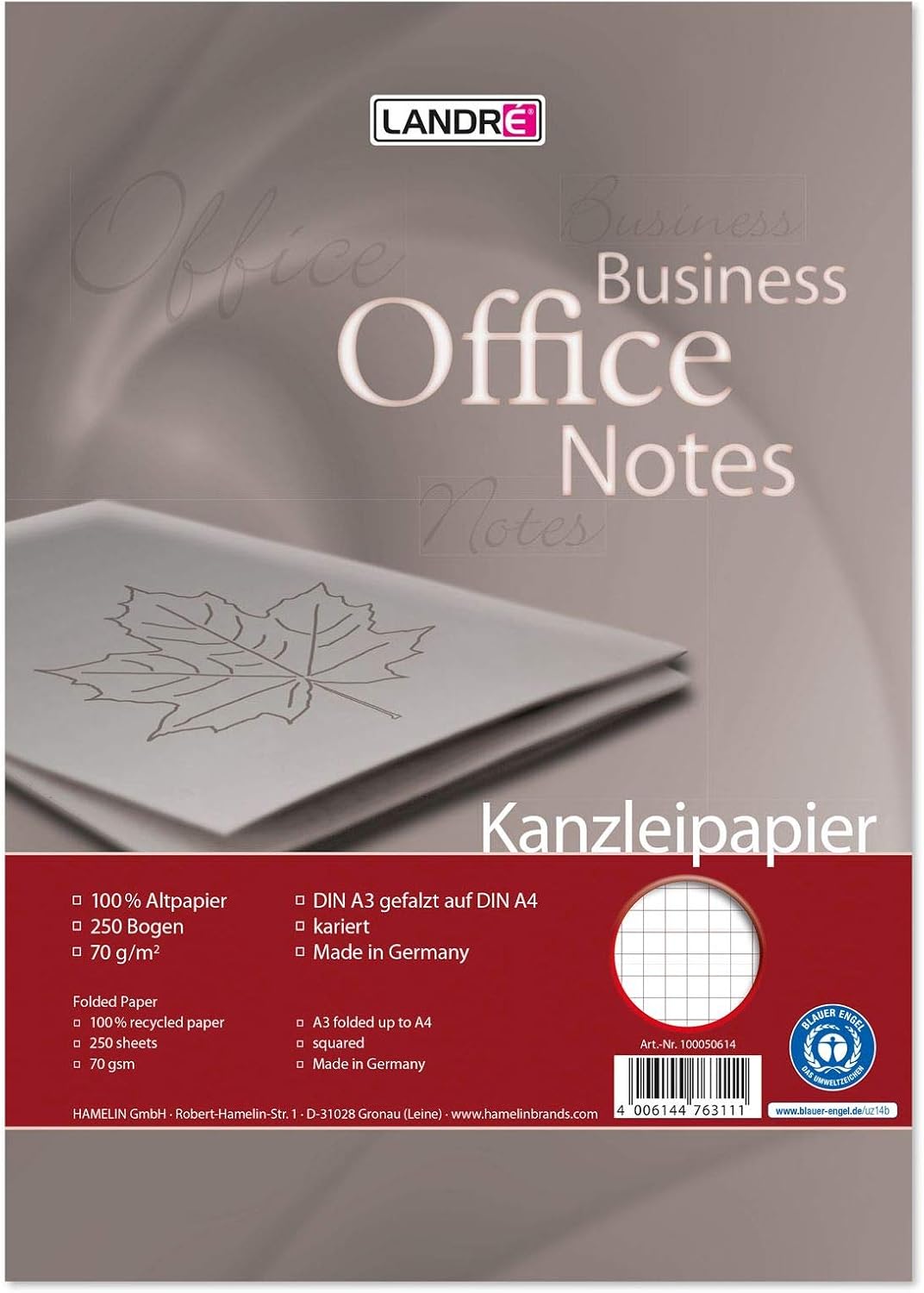 LANDRÉ Kanzleipapier "Recycling", A3/A4 gefalzt, 70 g/m², 250 Bogen pro Packung - Verschiedene Ausführungen