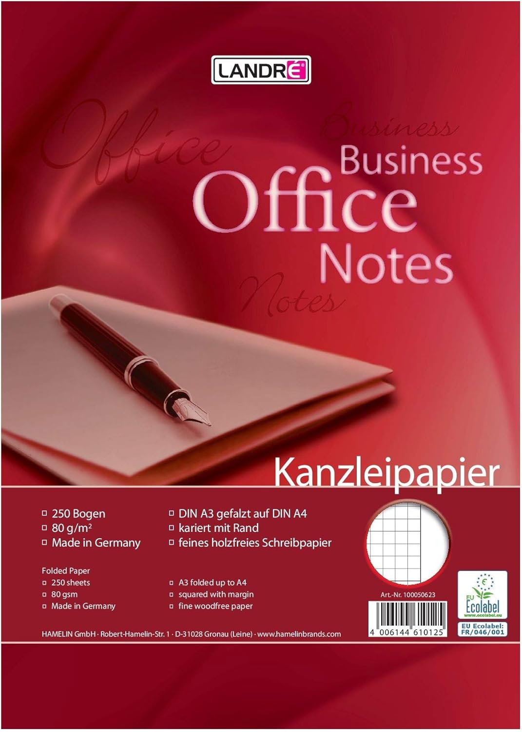 LANDRÉ Kanzleipapier "Recycling", A3/A4 gefalzt, 70 g/m², 250 Bogen pro Packung - Verschiedene Ausführungen