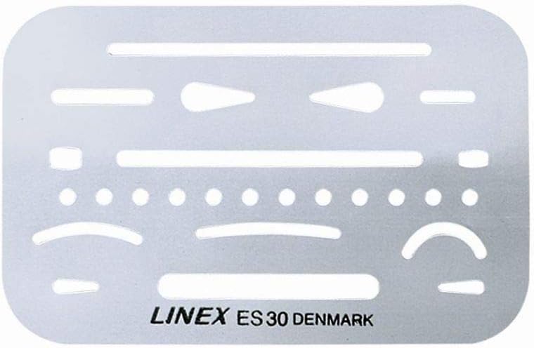 LINEX ES30 Radierschablone, 26 Öffnungen für exaktes Radieren in komplexen Zeichnungen, rostfreier Stahl