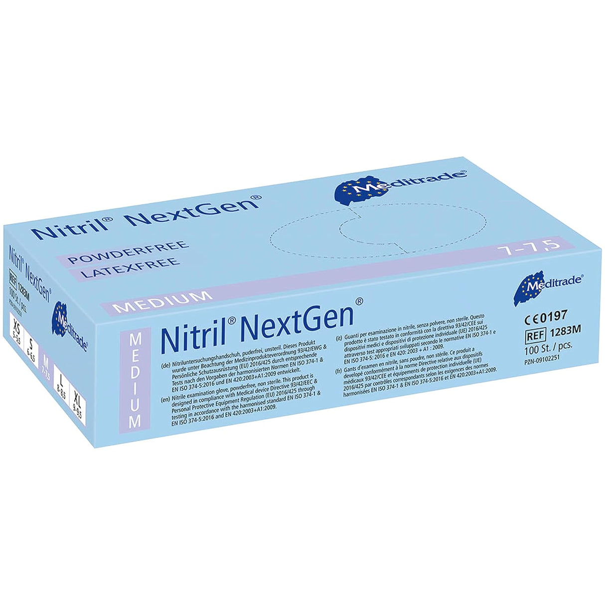 Meditrade Nitril Handschuhe NextGen® EN 455, puderfrei, blau, 100 Stk.
