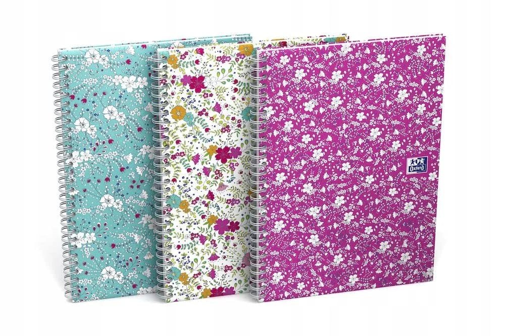 Oxford GO Floral Spiralbuch, Softcover mit Soft Touch Finish, weiße Doppelspirale, 60 Blatt - verschiedene Ausführungen
