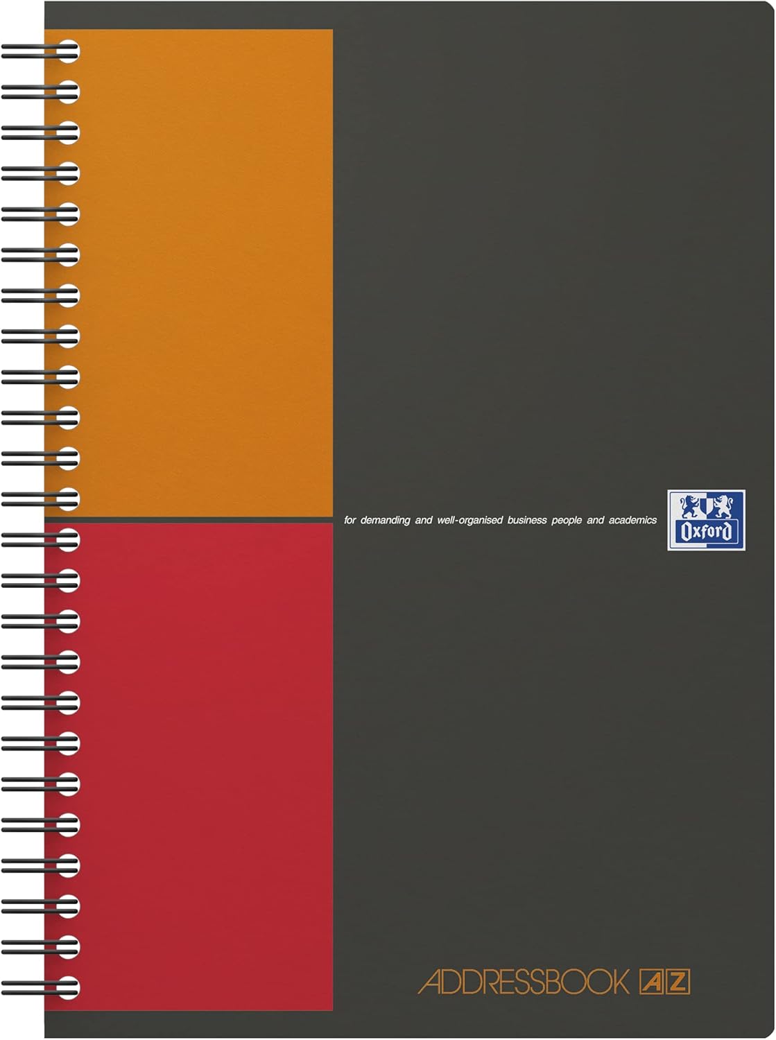 OXFORD International Addressbook A5, Sonderlineatur, 72 Blatt, 80 g/m², mit Doppelspirale und PP-Deckel, 5er-Packung