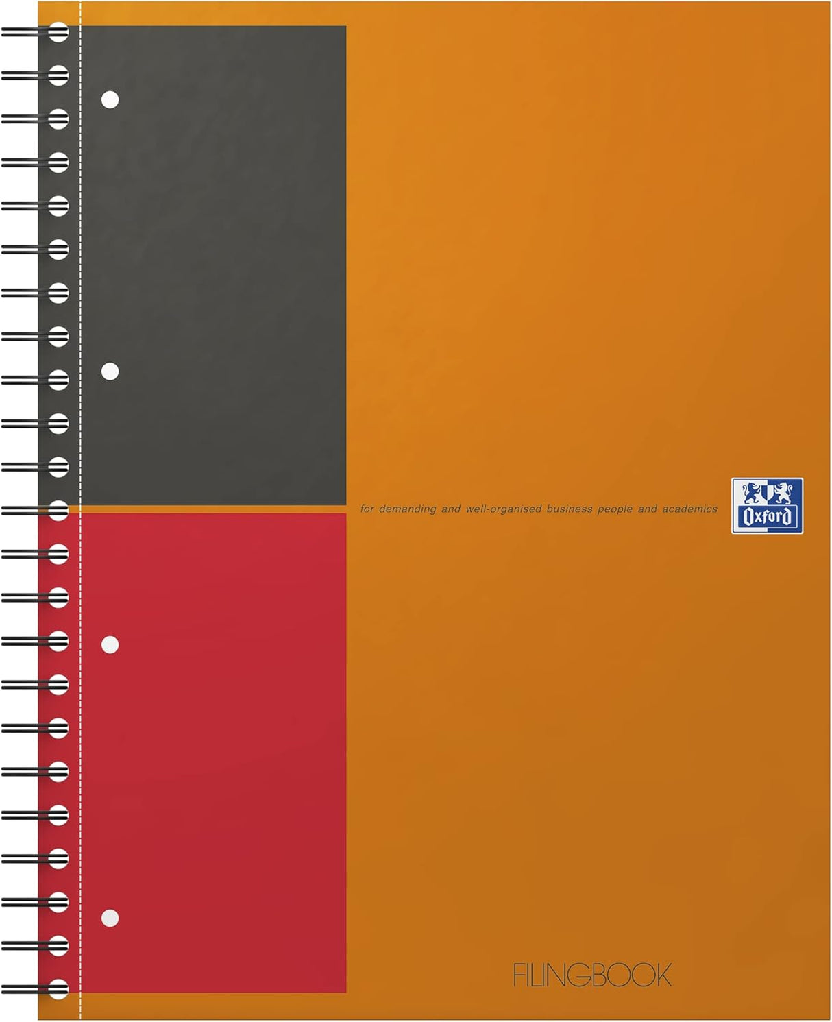 OXFORD International Filingbook A4+, liniert 6 mm, 100 Blatt, 80 g/m², 4fach gelocht, mit extra starkem Deckel und 3 versetzbaren Registern, 5er-Packung