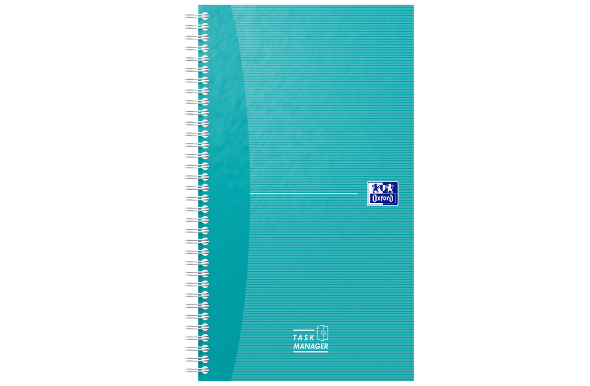 Oxford Office Essentials Task Manager 14,1x24,6 cm Softcover doppelspiralgebunden, Sonderlineatur, 115 Blatt, aqua, scribzee kompatibel