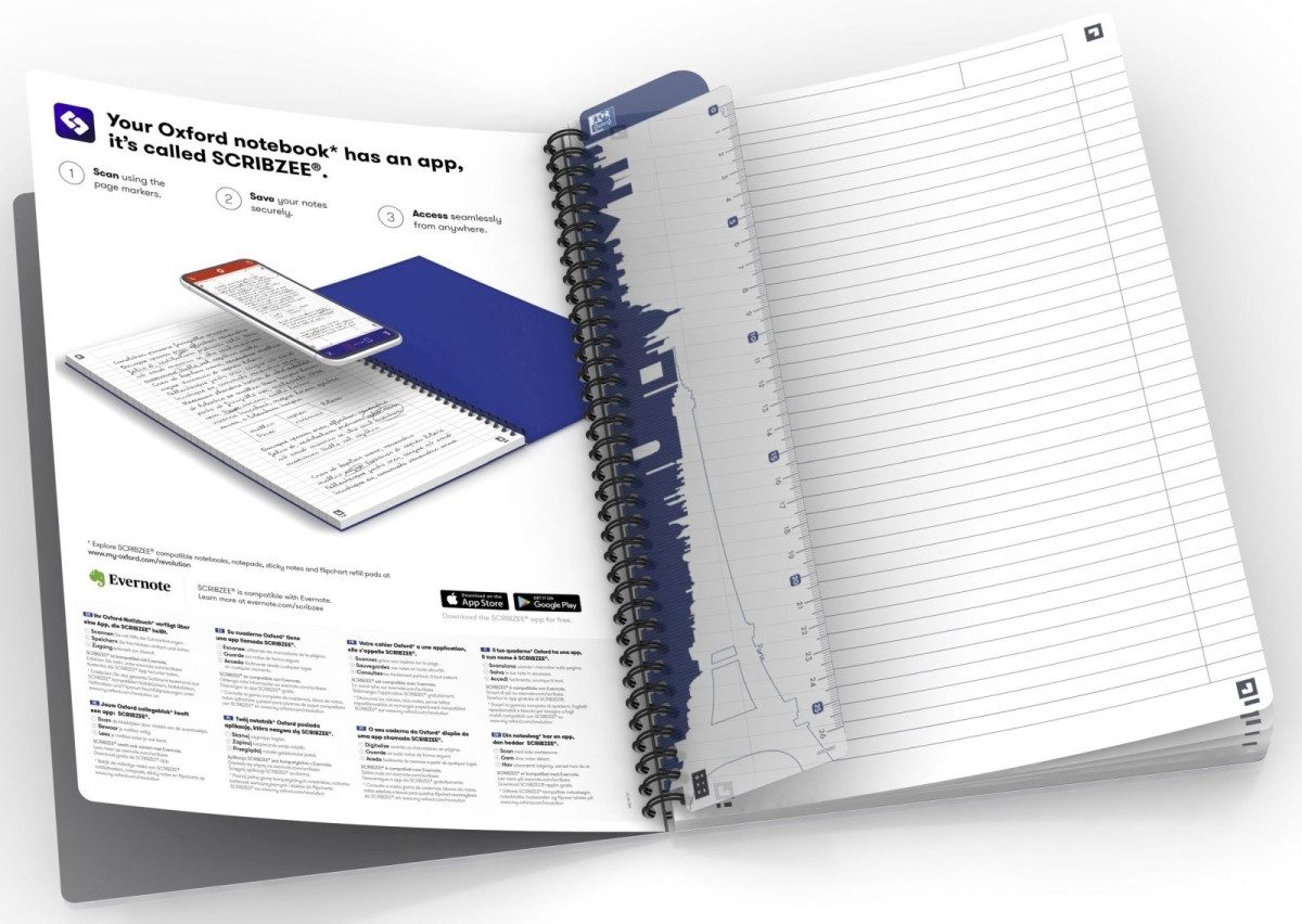 OXFORD Office Spiralbuch "MyColours" A4, liniert 7 mm, 90 Blatt, Optik Paper®, mit transluzentem PP-Deckel, 5er-Packung mit 4 Farben