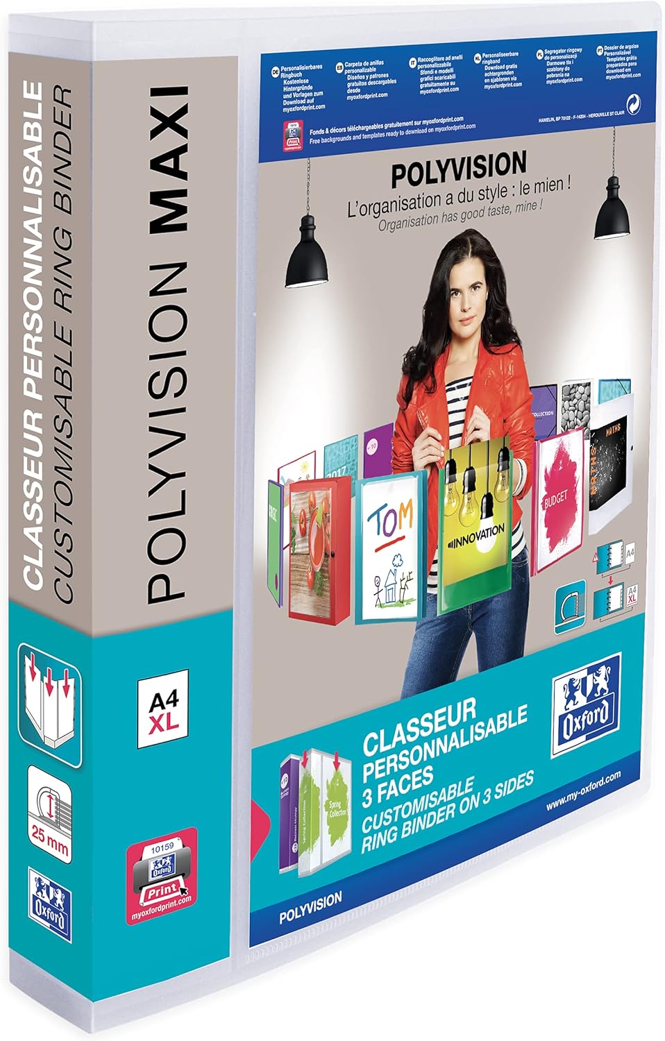 Oxford Ringbuch "polyvision maxi" A4+, 4 Ringe (Durchmesser 12 mm), Rückenbreite 45 mm, transparent