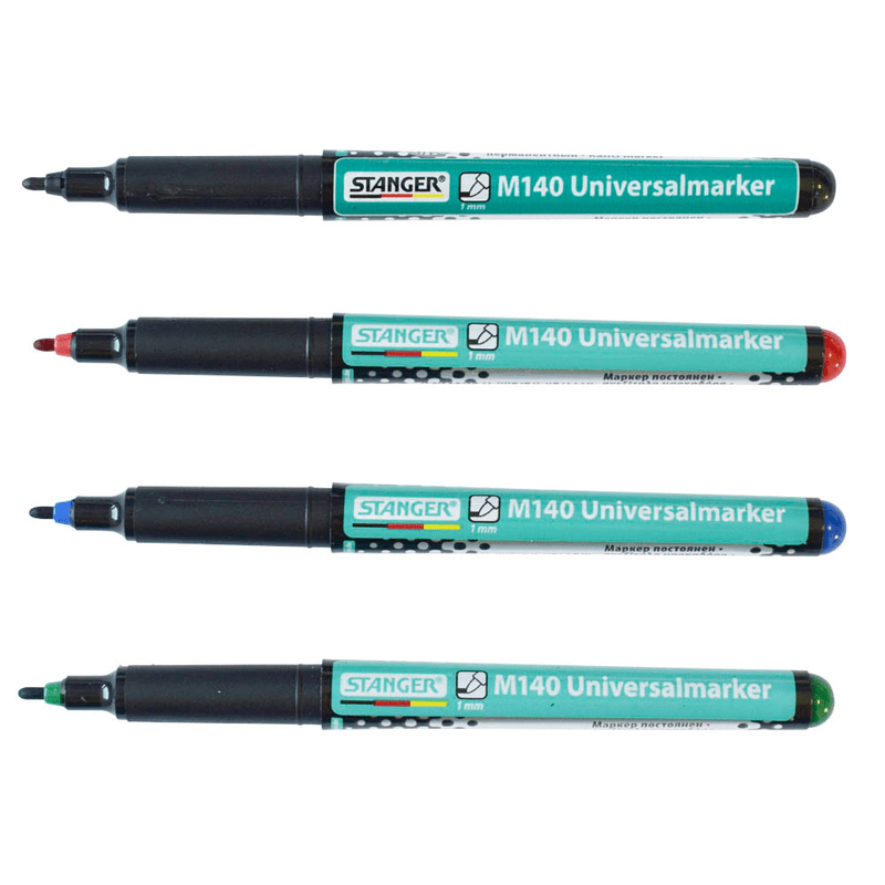 Stanger Permanent Marker M140 | 4er Set | schwarz, blau, rot und grün
