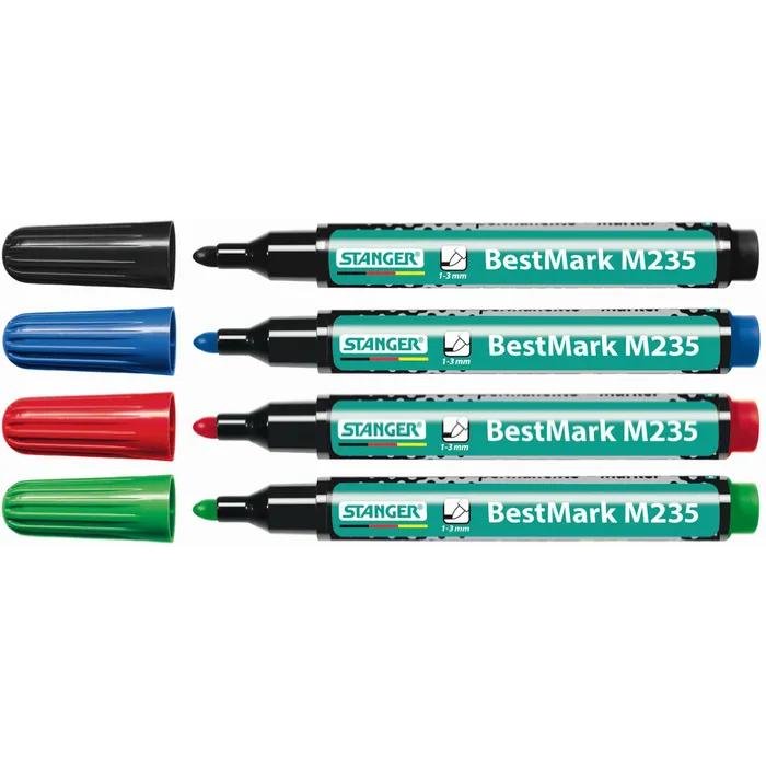 Stanger Permanent Marker M235 | 4 er Set | schwarz, blau, rot und grün