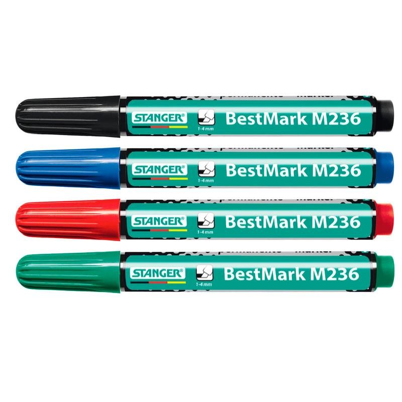 Stanger Permanent Marker M236 | 4 er Set | schwarz, blau, rot und grün