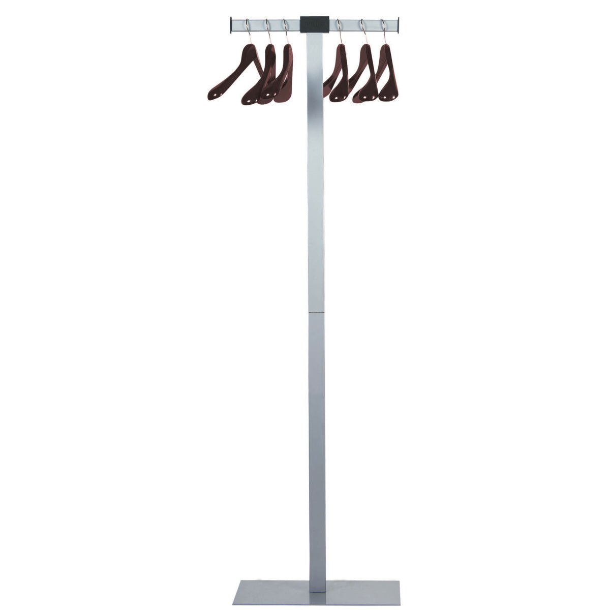 Unilux SPIRIT Garderobenständer metallgrau, Kleiderstange mit Standfuß (50 x 50 cm), 6 Holzbügel inklusive, 175 cm hoch