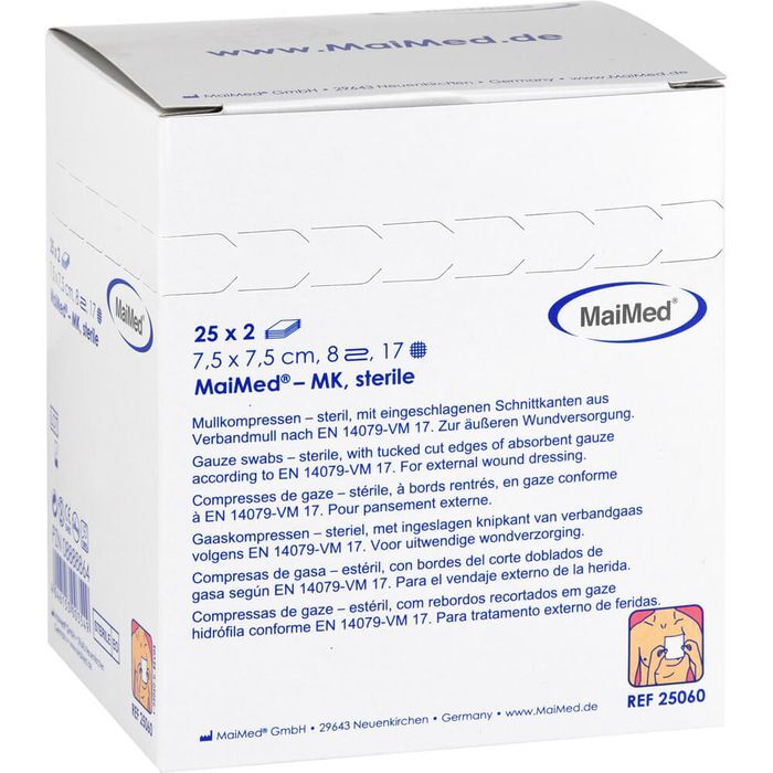 Mullkompressen | 7,5x7,5 cm | steril | 8fach | 2x25Stück | MaiMed