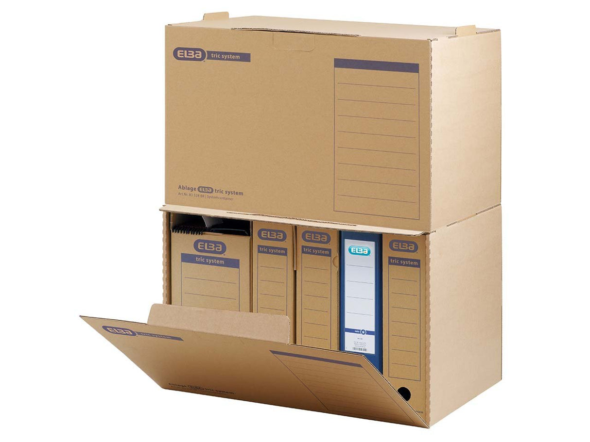 ELBA Archivbox "tric system", mit Verschlusslasche, Archivaufdruck und Griffloch, allseitig geschlossen, aus stabiler Wellpappe, für DIN A4, naturbraun