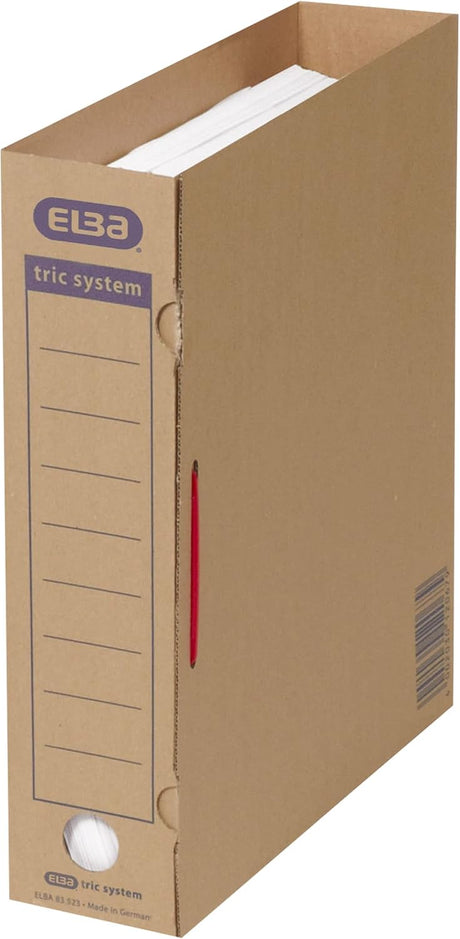 ELBA Archivordner "tric system"| stabile Wellpappe | für ca. 500 DIN A4-Blätter | mit Verschlusslasche | Archivaufdruck und Griffloch | naturbraun