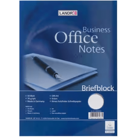 LANDRÉ Briefblock Notizblock | A4 | 50 Blatt | 70 g/m² | liniert