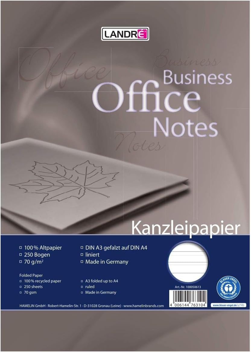 LANDRÉ Kanzleipapier "Recycling", A3/A4 gefalzt, 70 g/m², 250 Bogen pro Packung - Verschiedene Ausführungen