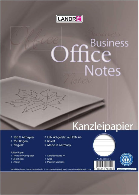 LANDRÉ Kanzleipapier "Recycling", A3/A4 gefalzt, 70 g/m², 250 Bogen pro Packung - Verschiedene Ausführungen