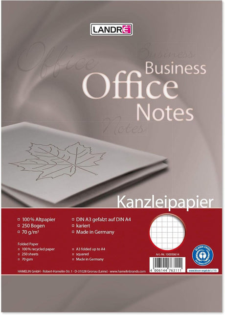 LANDRÉ Kanzleipapier "Recycling", A3/A4 gefalzt, 70 g/m², 250 Bogen pro Packung - Verschiedene Ausführungen