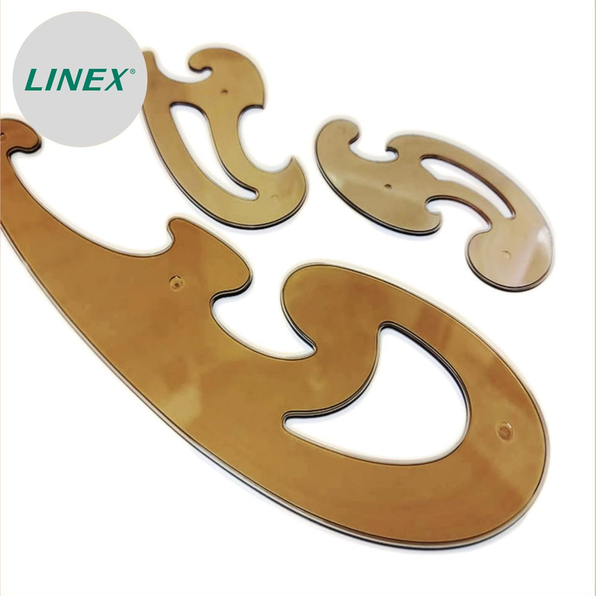 LINEX 103 Kurvensatz 3teilig gefärbt, 3 Kurven in den Größen 130, 160 und 310 mm, doppelte Tuschkante