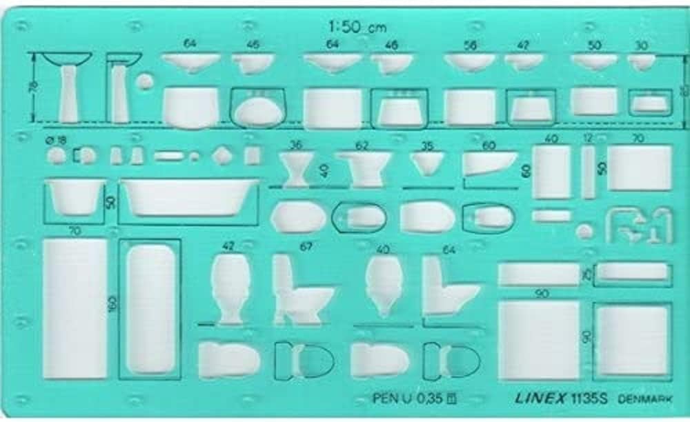 LINEX 1135S Sanitärschablone, Maßstab 1:50, Tuschenoppen, 165 x 95 mm