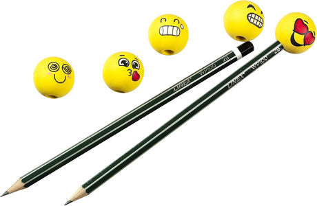 LINEX Aufsteckradiergummis Motivdruck Lachgesichter, kugelförmig, Beutel mit 5 Stück, sortierte Motive