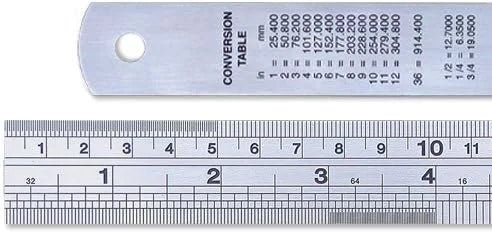 LINEX Stahl-Lineal mit cm und Zoll-Skala sowie Umrechnungstabelle - verschiedenen Ausführungen