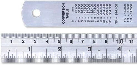 LINEX Stahl-Lineal mit cm und Zoll-Skala sowie Umrechnungstabelle - verschiedenen Ausführungen