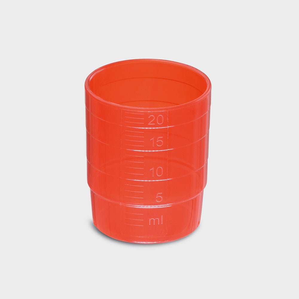 melipul MEHRWEG-Medikamentenbecher / Deckel | stapelbar | PP | 25ml | Pack 60 Stück | versch. Farben
