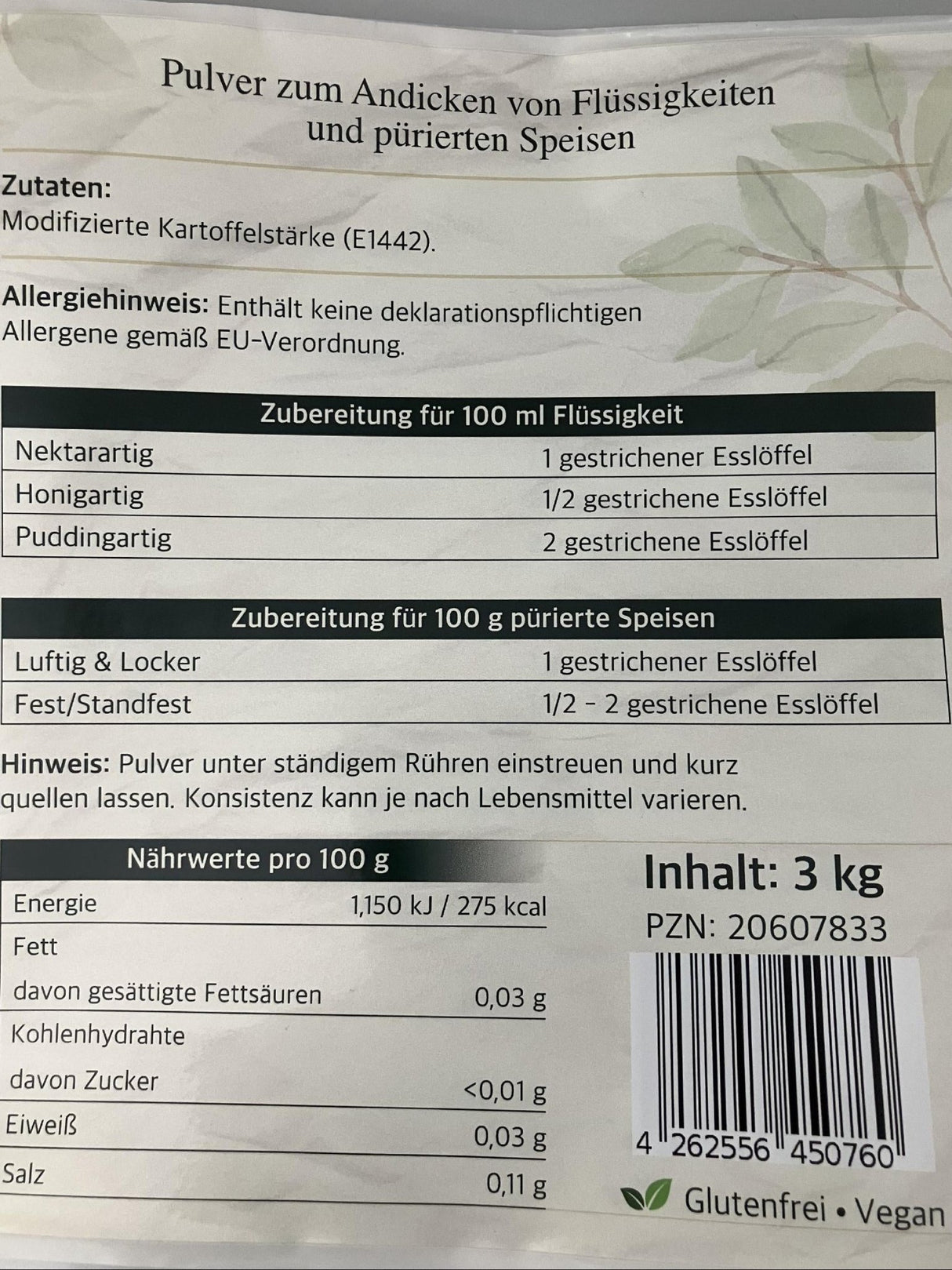 Naturals PGS Andickungspulver 3kg | Neutral | 3000g / Eimer