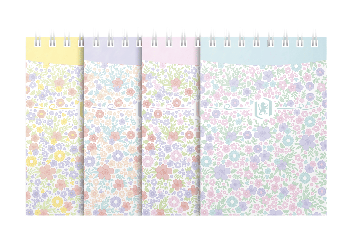 Oxford Floral Notizblock A7, 70 Blatt, Kopfspiralbindung, liniert, sortiert