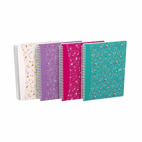 Oxford GO Floral Spiralbuch, Softcover mit Soft Touch Finish, weiße Doppelspirale, 60 Blatt - verschiedene Ausführungen