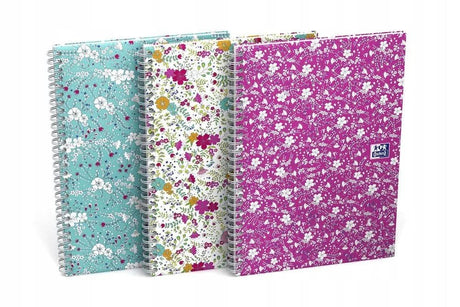 Oxford GO Floral Spiralbuch, Softcover mit Soft Touch Finish, weiße Doppelspirale, 60 Blatt - verschiedene Ausführungen
