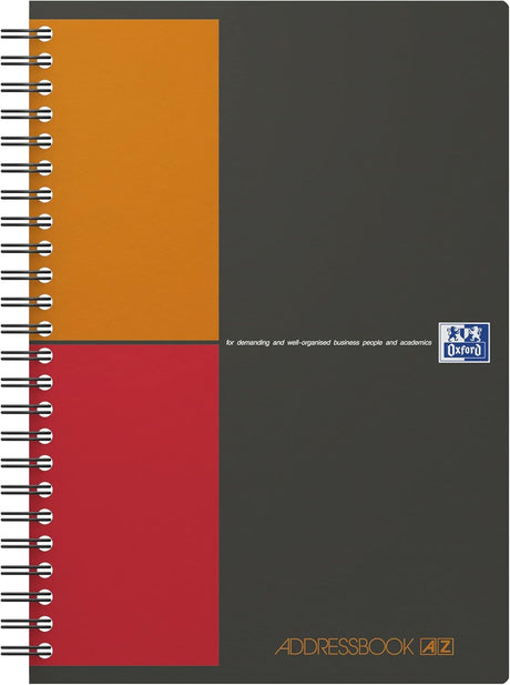 OXFORD International Addressbook A5, Sonderlineatur, 72 Blatt, 80 g/m², mit Doppelspirale und PP-Deckel, 5er-Packung