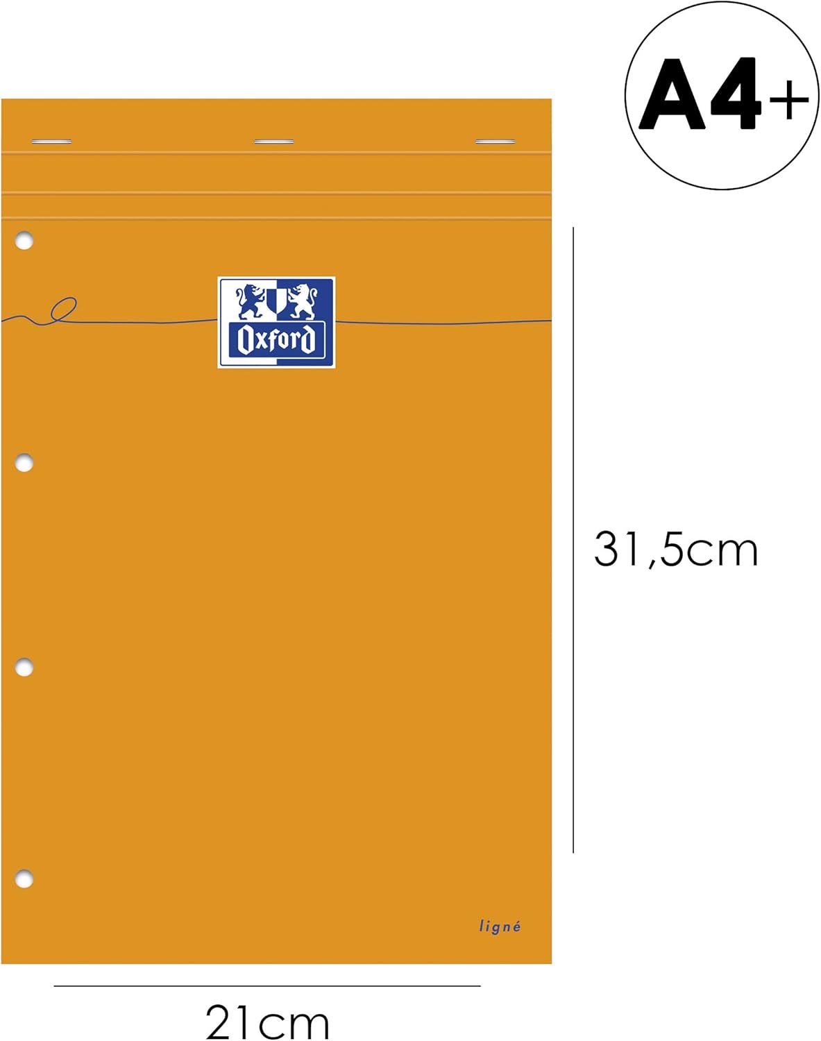 OXFORD International Notepad A4+ (210 x 315 mm), liniert 6 mm, 80 Blatt, 80 g/m², 4fach gelocht, mit laminiertem starkem Deckel, 5er-Packung