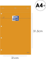 OXFORD International Notepad A4+ (210 x 315 mm), liniert 6 mm, 80 Blatt, 80 g/m², 4fach gelocht, mit laminiertem starkem Deckel, 5er-Packung