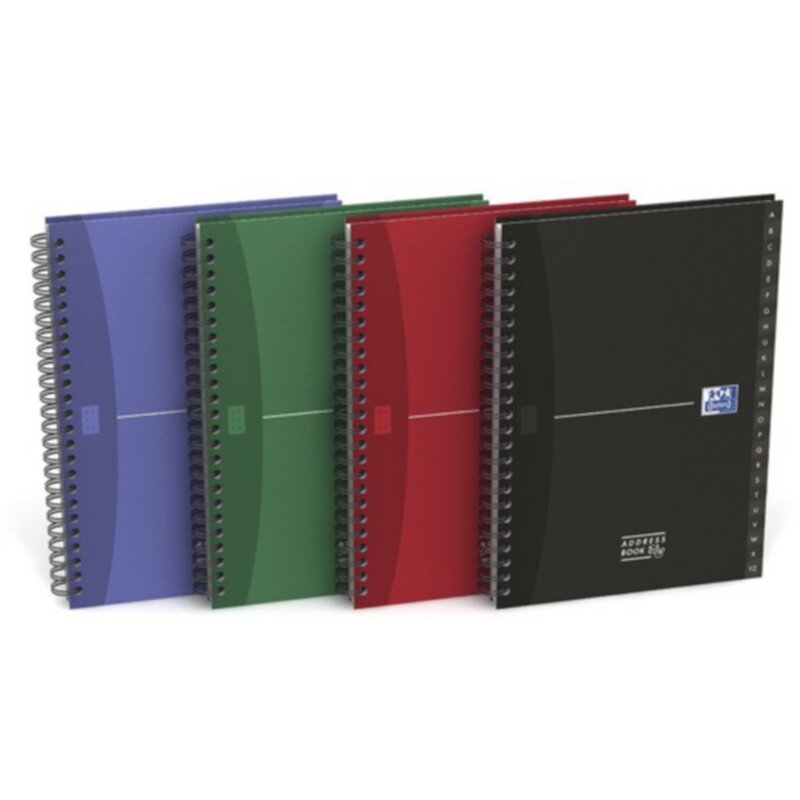 OXFORD Office Adressbuch A5, mit Doppelspirale, Sonderlineatur, 80 Blatt, Optik Paper®, 5er-Packung mit 4 Farben