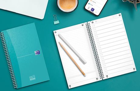Oxford Office Essentials Task Manager 14,1x24,6 cm Softcover doppelspiralgebunden, Sonderlineatur, 115 Blatt, aqua, scribzee kompatibel