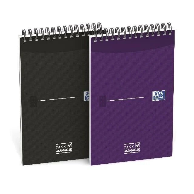 Oxford Office Task Manager "Essentials" 12,5x20cm, Sonderlineatur, 70 Blatt, Notizseiten mit Mikroperforation, 5er-Packung, 2 Farben sortiert: Schwarz; Violett
