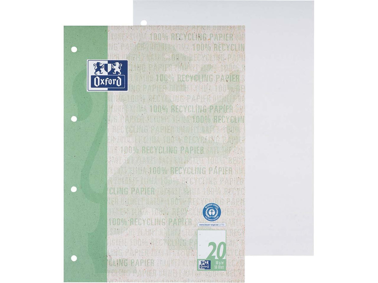 Oxford Recycling College- und Schulblock A4/A5+, 50-80 Blatt, Optik Paper® - verschiedene Lineaturen