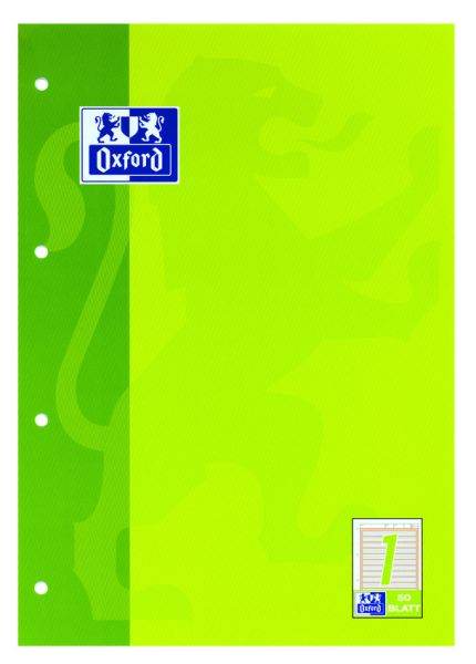 OXFORD Schule Arbeitsblätterblock A4, 50 Blatt, Optik Paper®, 4fach gelocht - verschiedene Ausführungen