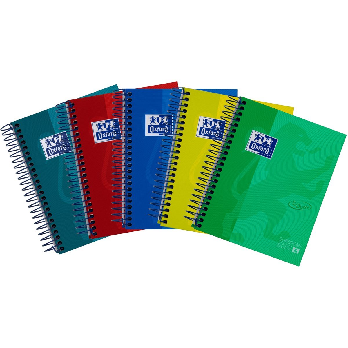 Oxford Schule European Book Touch A6, 120 Bl. kariert 5x5 mm Optik Paper, stabile steigende Spirale, Hardcover, 4-farbige Blattränder, Mikroperforation, 5 Farben sortiert: flieder, zitrone, fuchsia, mint, koralle