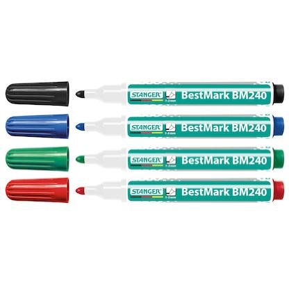 Stanger Whiteboard Marker BM240 | 4er Set | schwarz, blau, rot und grün