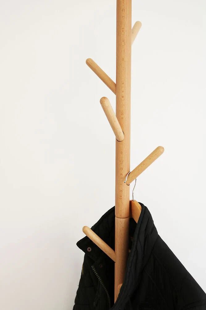 Unilux MIKADO Garderobenständer buche, platzsparende Echtholz-Garderobe mit 8 Kleiderhaken, Montage ohne Werkzeug, 177 cm hoch