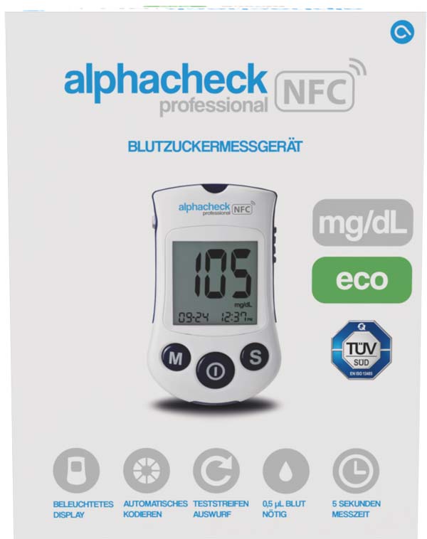 ALPHACHECK professional Blutzuckermessgerät | mg/dl eco