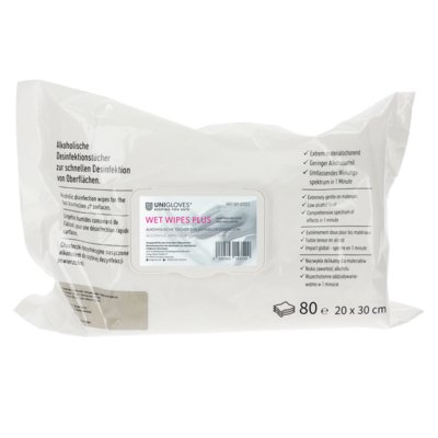 UNIGLOVES WET WIPES PLUS | 80 Blatt | 25 x 25cm